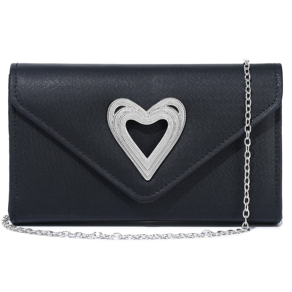 Black Sparkly Heart-Shaped Clutch – Detara Prom & Wedding Evening Bag